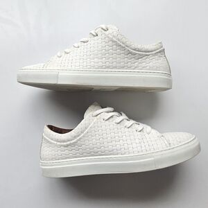 Aquatalia Avery White Embossed Weatherproof Calf Leather Basket Weave Shoes